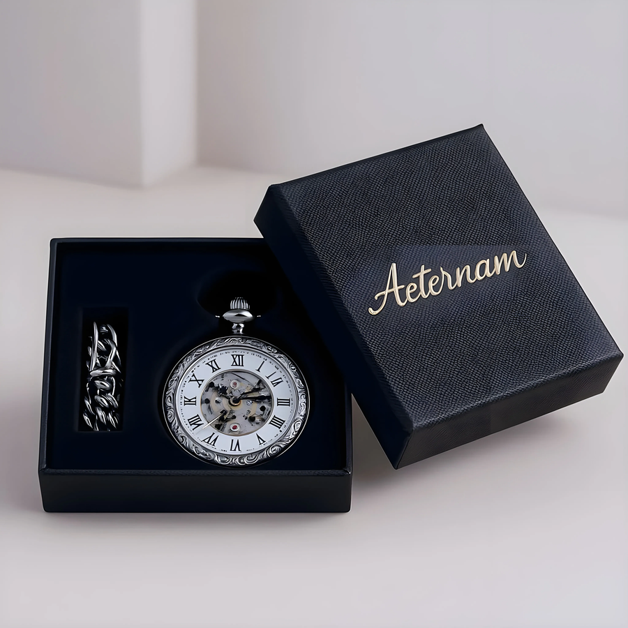 Montre à Gousset Squelette "Azur" - Acier & Aiguilles Bleuies