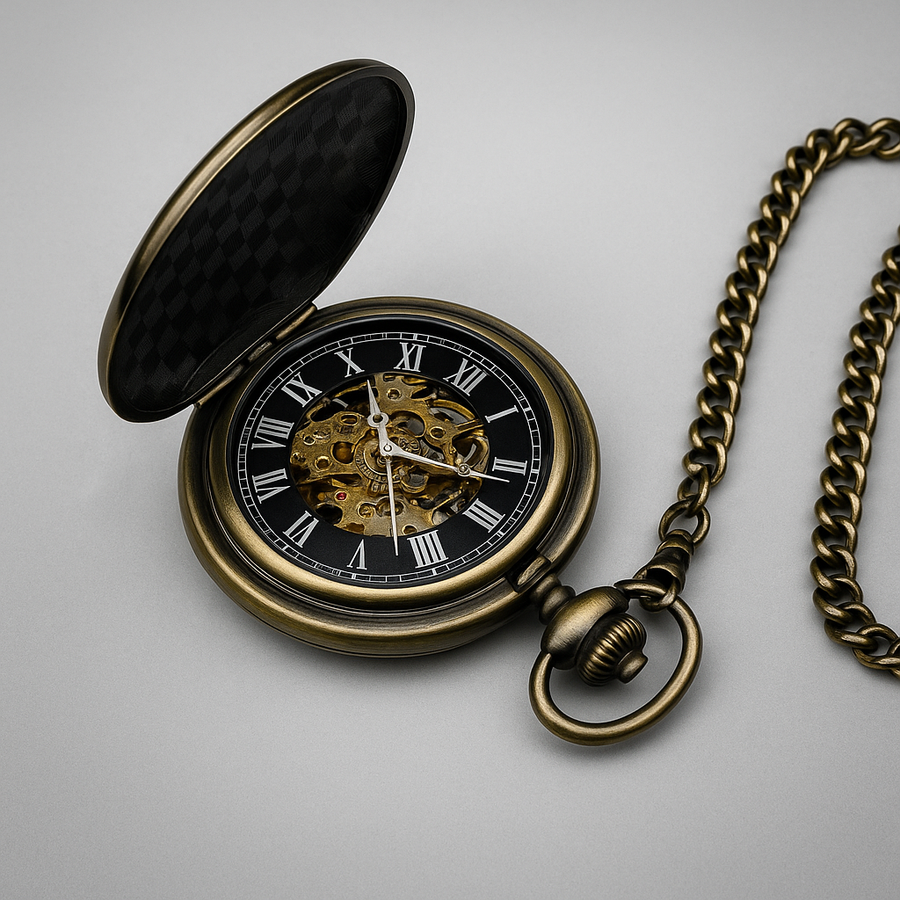 Montre à Gousset "Le Machiniste" - Squelette Bronze & Cadran Noir