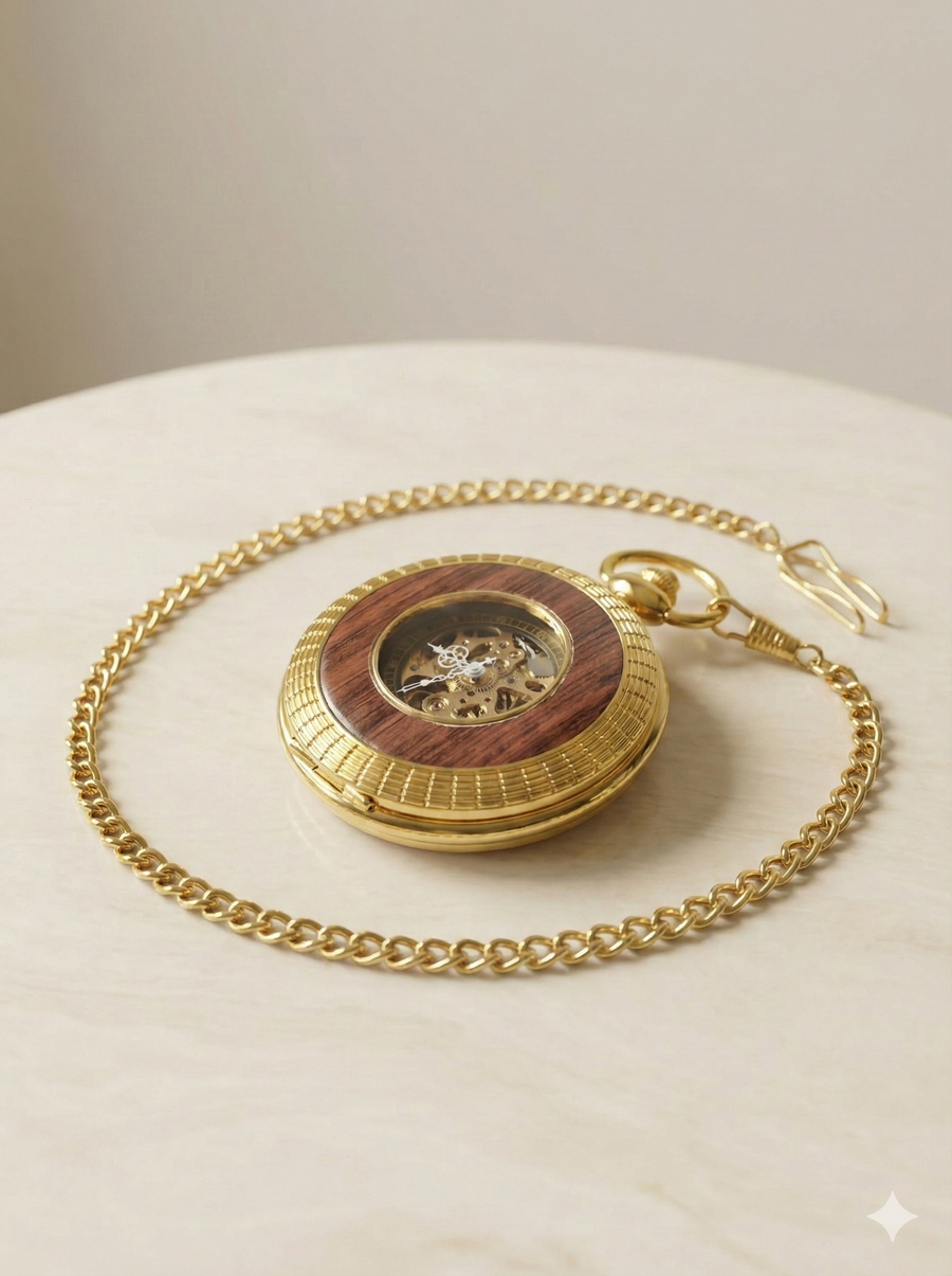 Montre à Gousset "Viking" – Mouvement Mécanique Squelette – Style Vintage