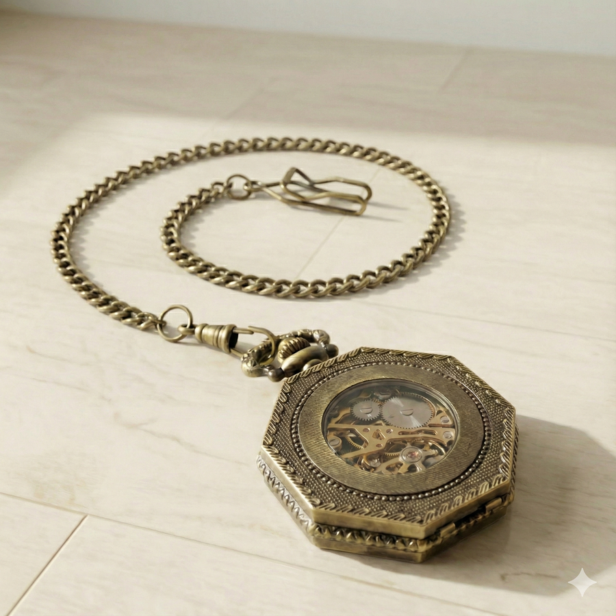 Montre à Gousset Squelette "Pirate" – Mouvement Mécanique Apparent & Finition Bronze