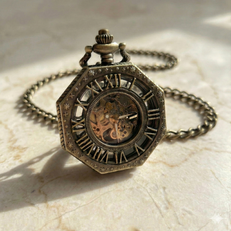 Montre à Gousset Squelette "Pirate" – Mouvement Mécanique Apparent & Finition Bronze