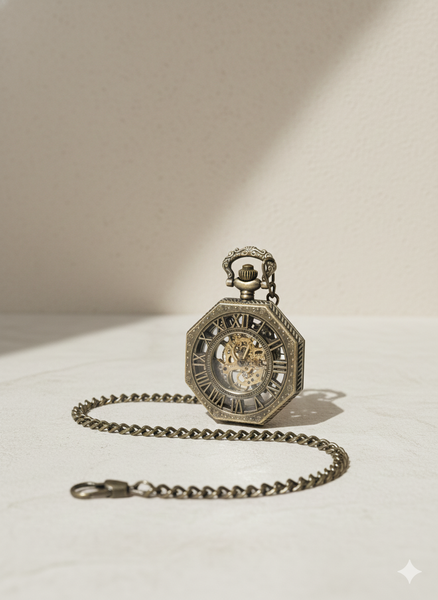 Montre à Gousset Squelette "Pirate" – Mouvement Mécanique Apparent & Finition Bronze