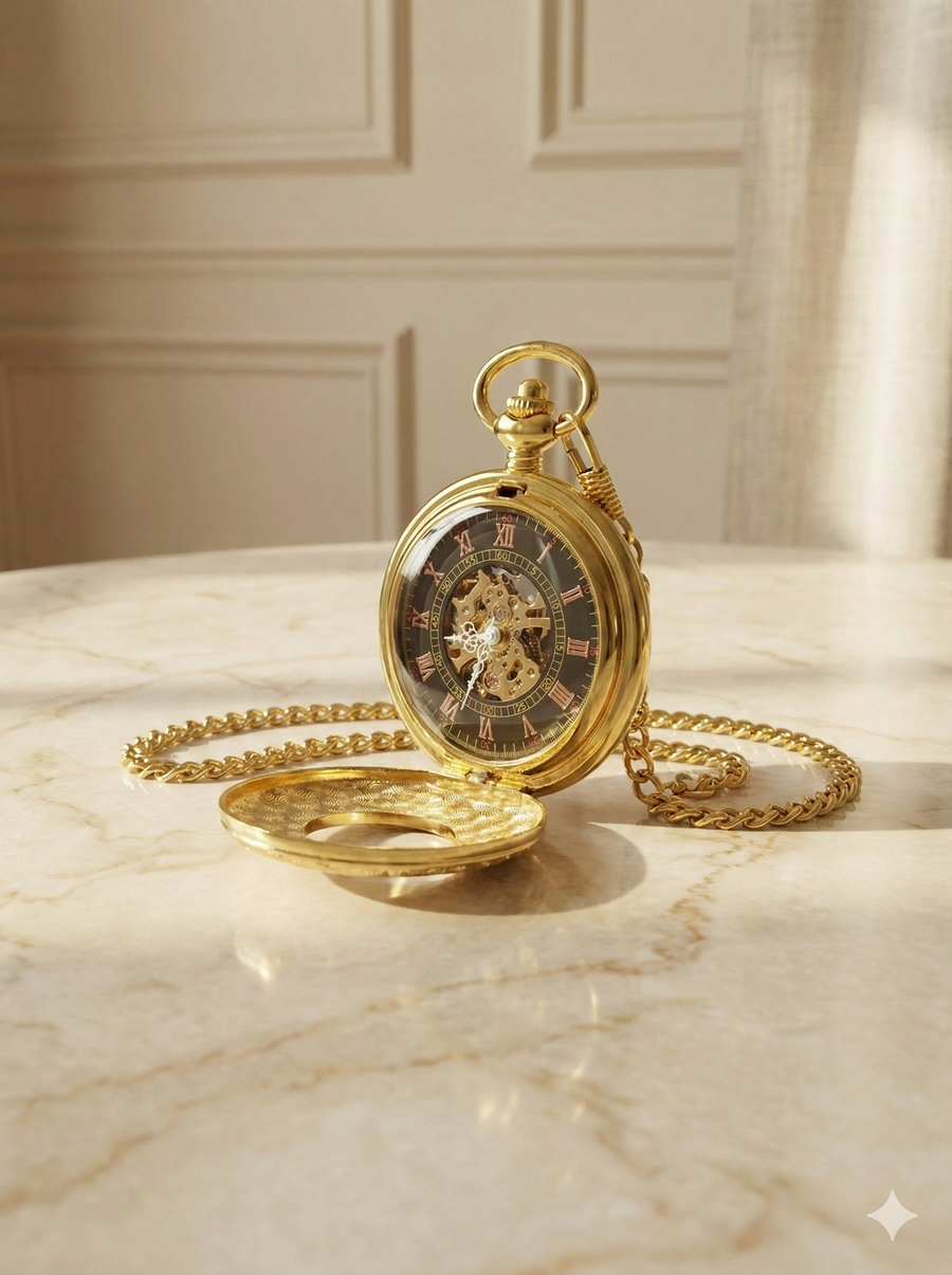 Montre à Gousset "Viking" – Mouvement Mécanique Squelette – Style Vintage