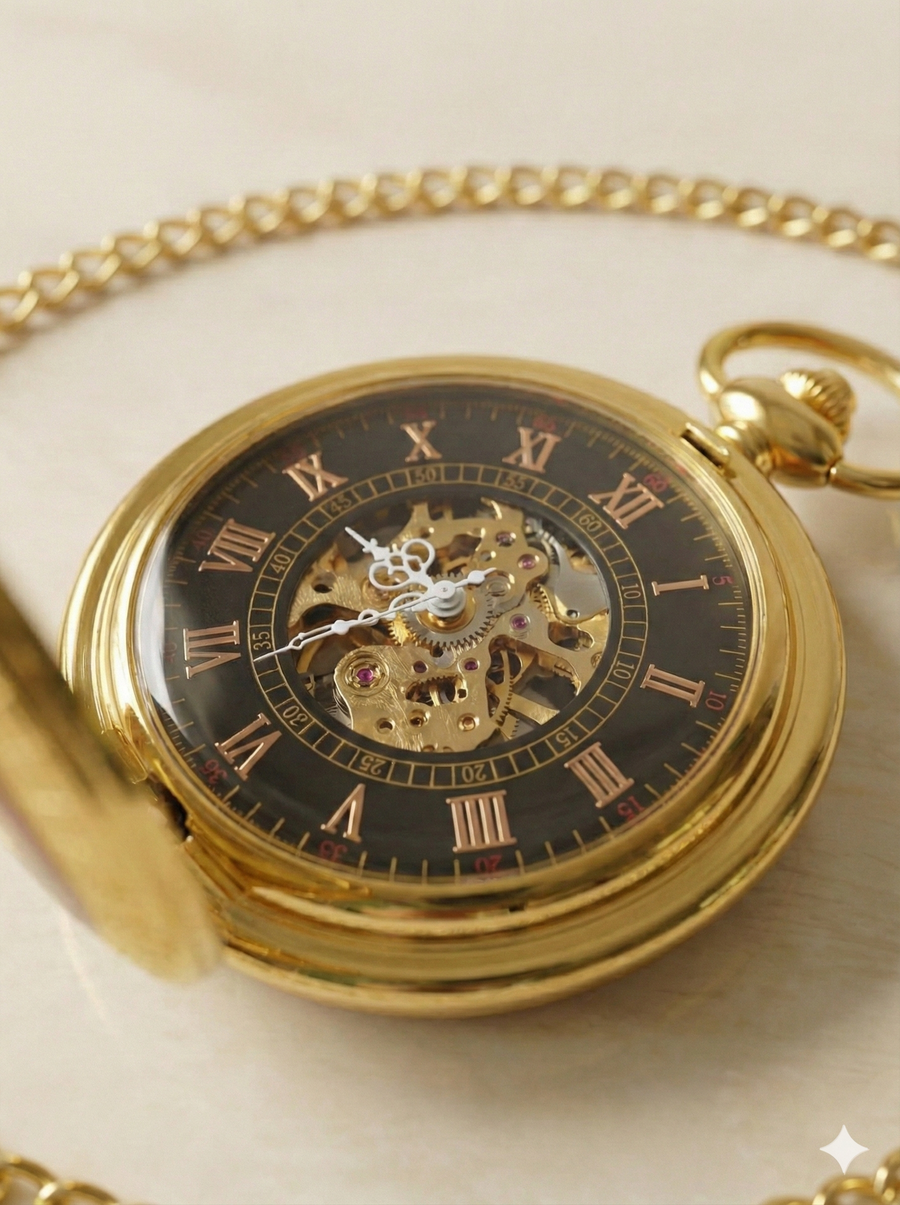 Montre à Gousset "Viking" – Mouvement Mécanique Squelette – Style Vintage